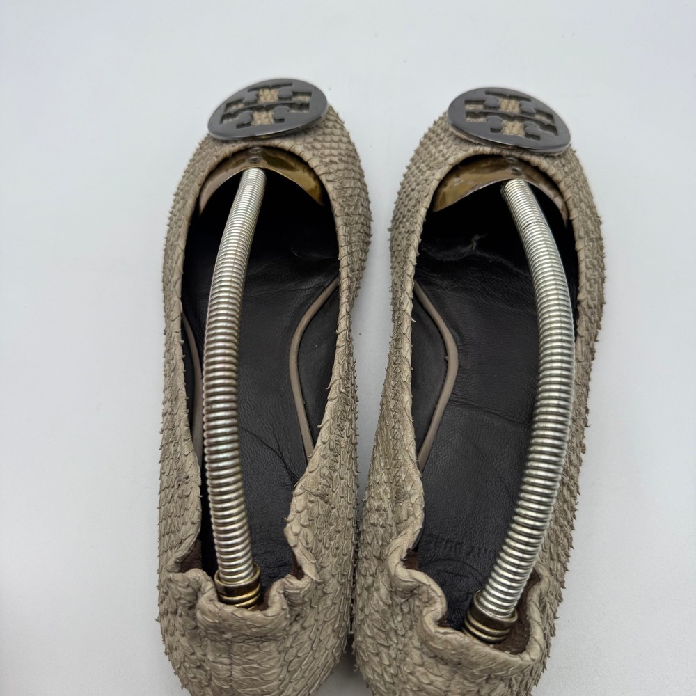 Tory Burch Python Embossed Ballet Flats Beige Lea… - image 6